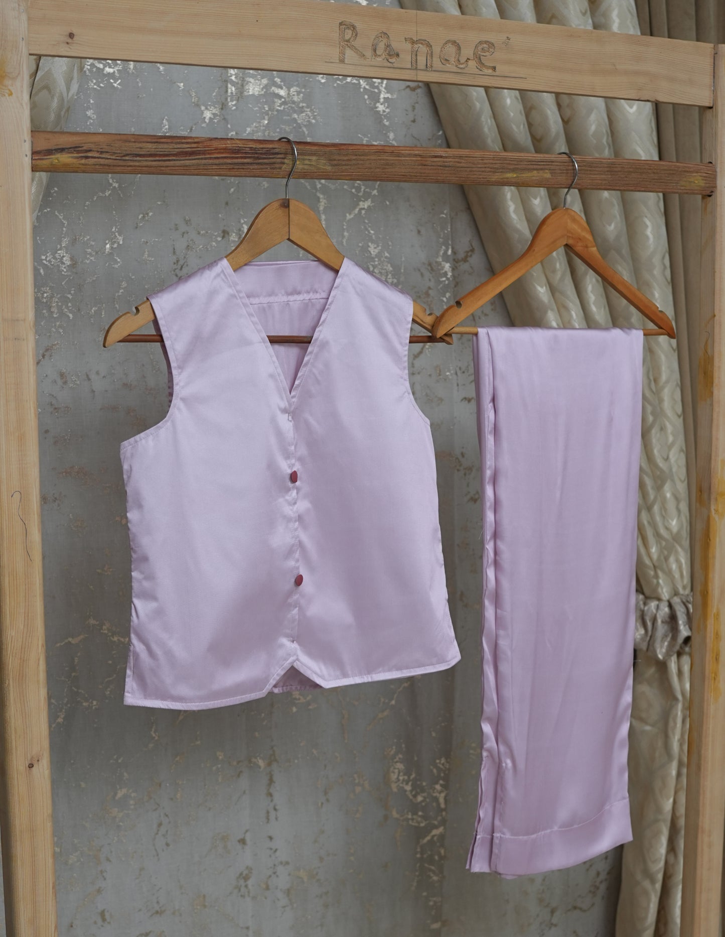 ✨ Sleeveless Silk Co-Ord Set | Waist-Length Top & Pants | Chic Designer Stitching