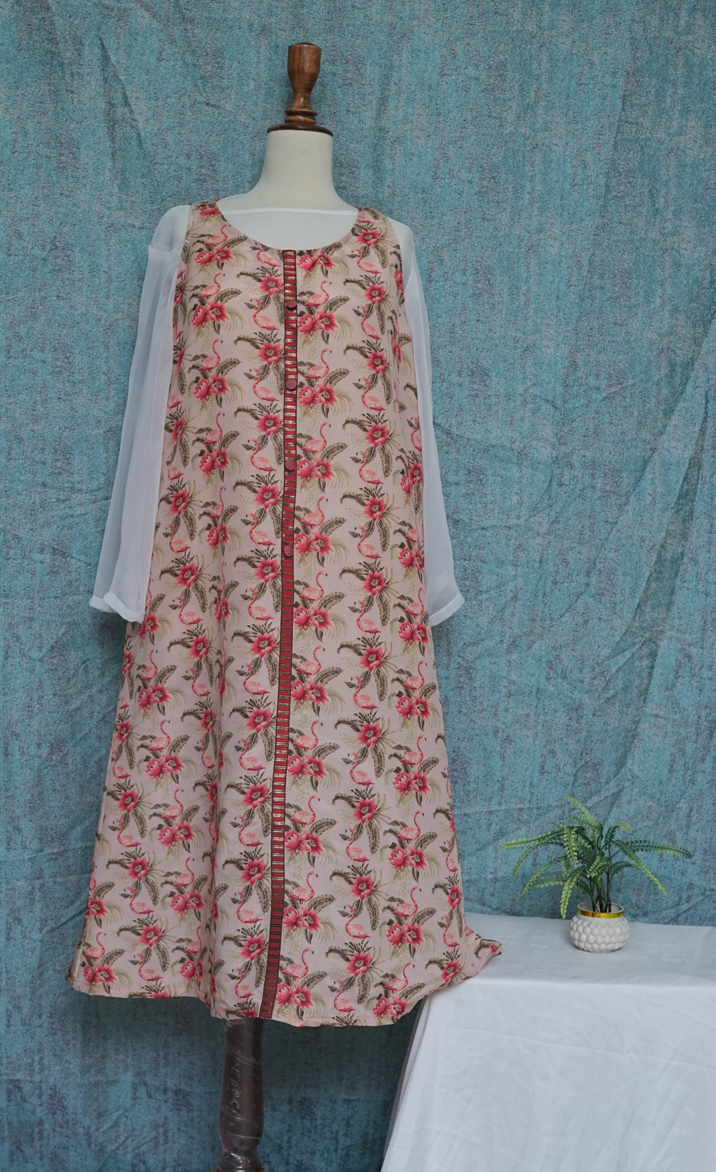 Flamingo Print Tunic Dress | Crinkle Chiffon with Inner | Designer Girlies Wear