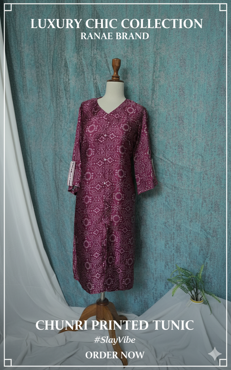 Mahroon Printed Shamoz Tunic | Dark Luxury Chic Designer Wear