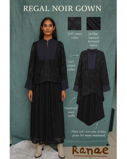 🖤 Black-on-Black Shirt & Skirt Set | Floral Brocade Fabric | Elegant Office & Semi-Formal Wear