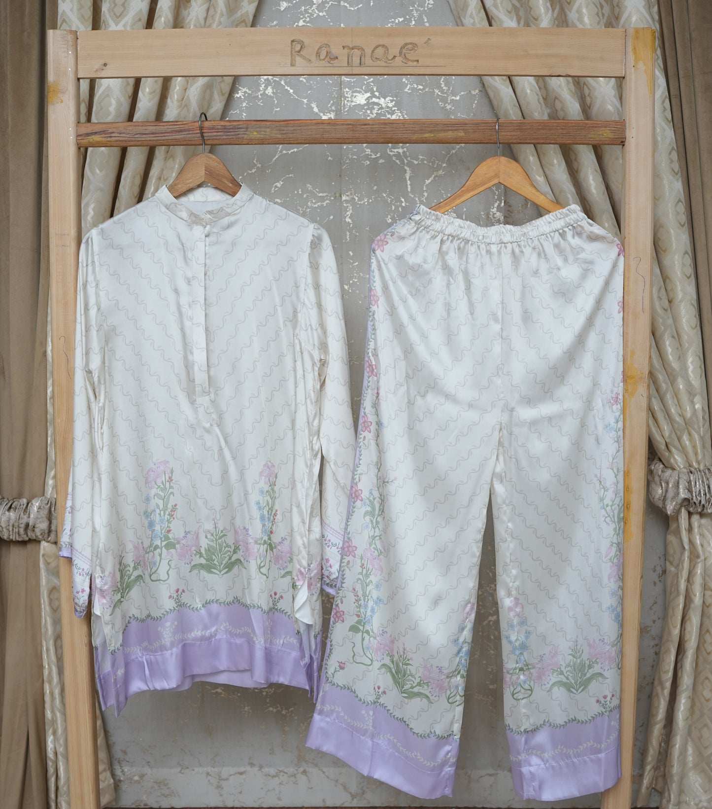 🌿 Composed Print Silk 2-Piece Set | Chic Co-Ord for Outings, Tourism & Picnic Days