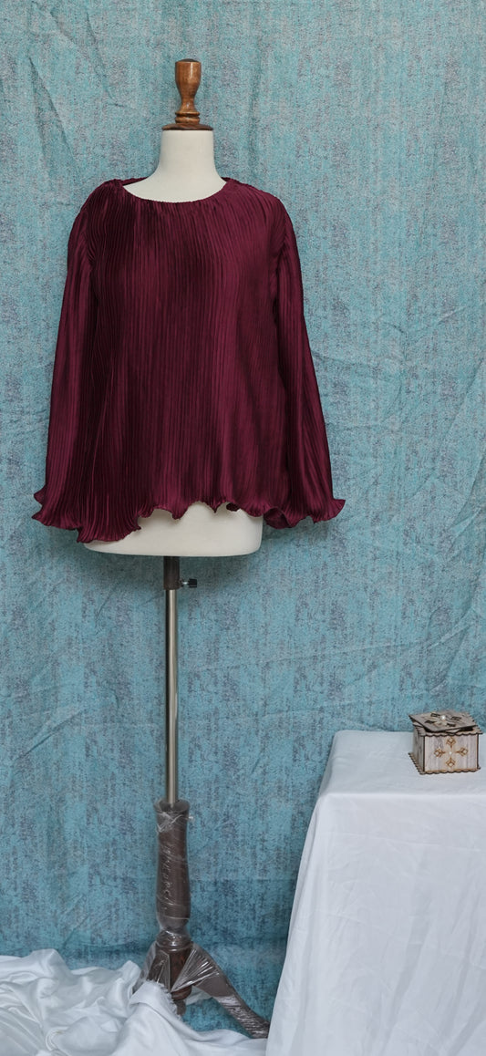 Mahroon Gathered Silk Tunic | Luxury Chic Designer Wear