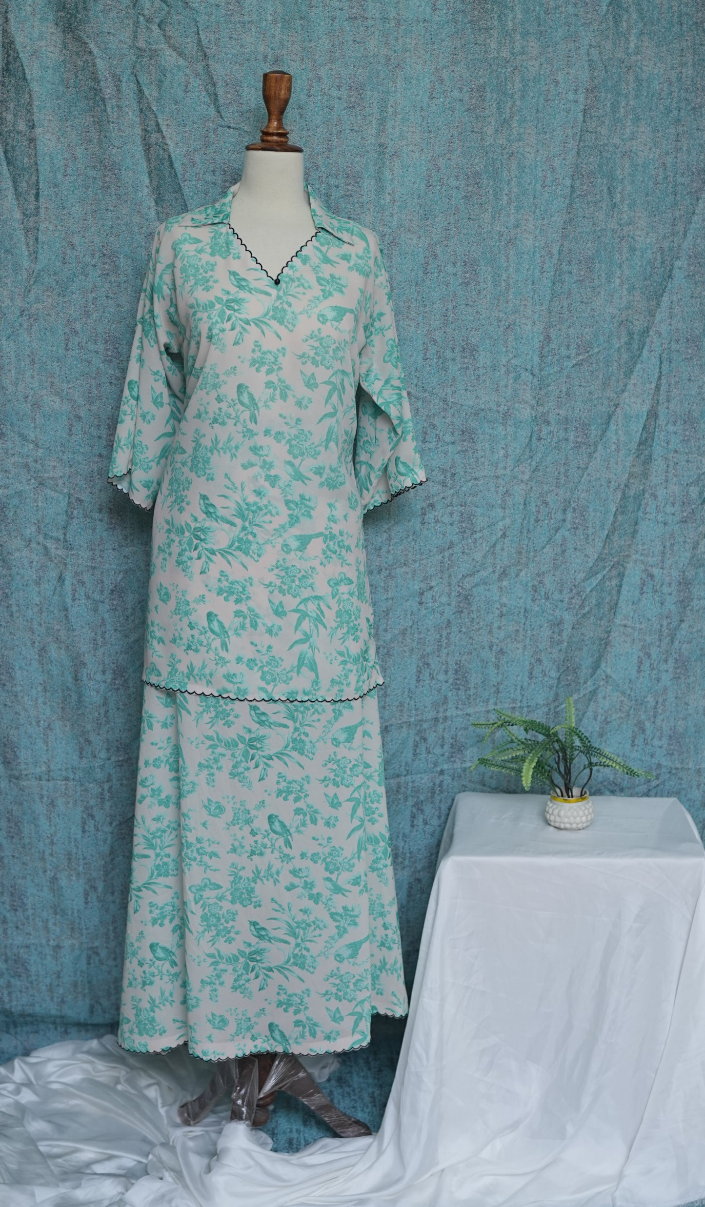 🌺 Floral Shirt & Skirt Set | Georgette with Edge Embroidery & Collar | Elegant Co-Ord