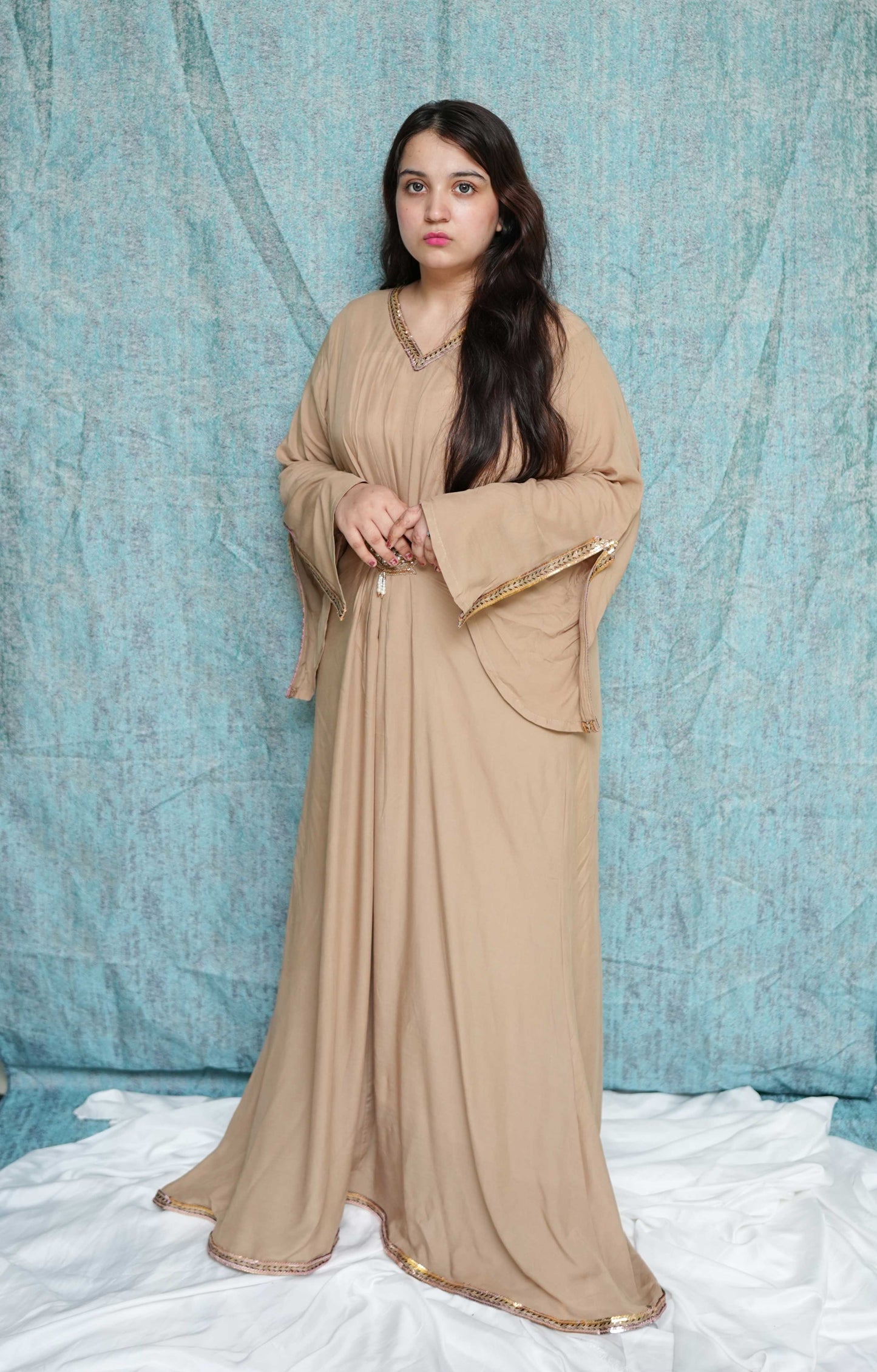 Beige Embellished Gown | Mahawar Collection with White Camisole | Luxury Designer Wear