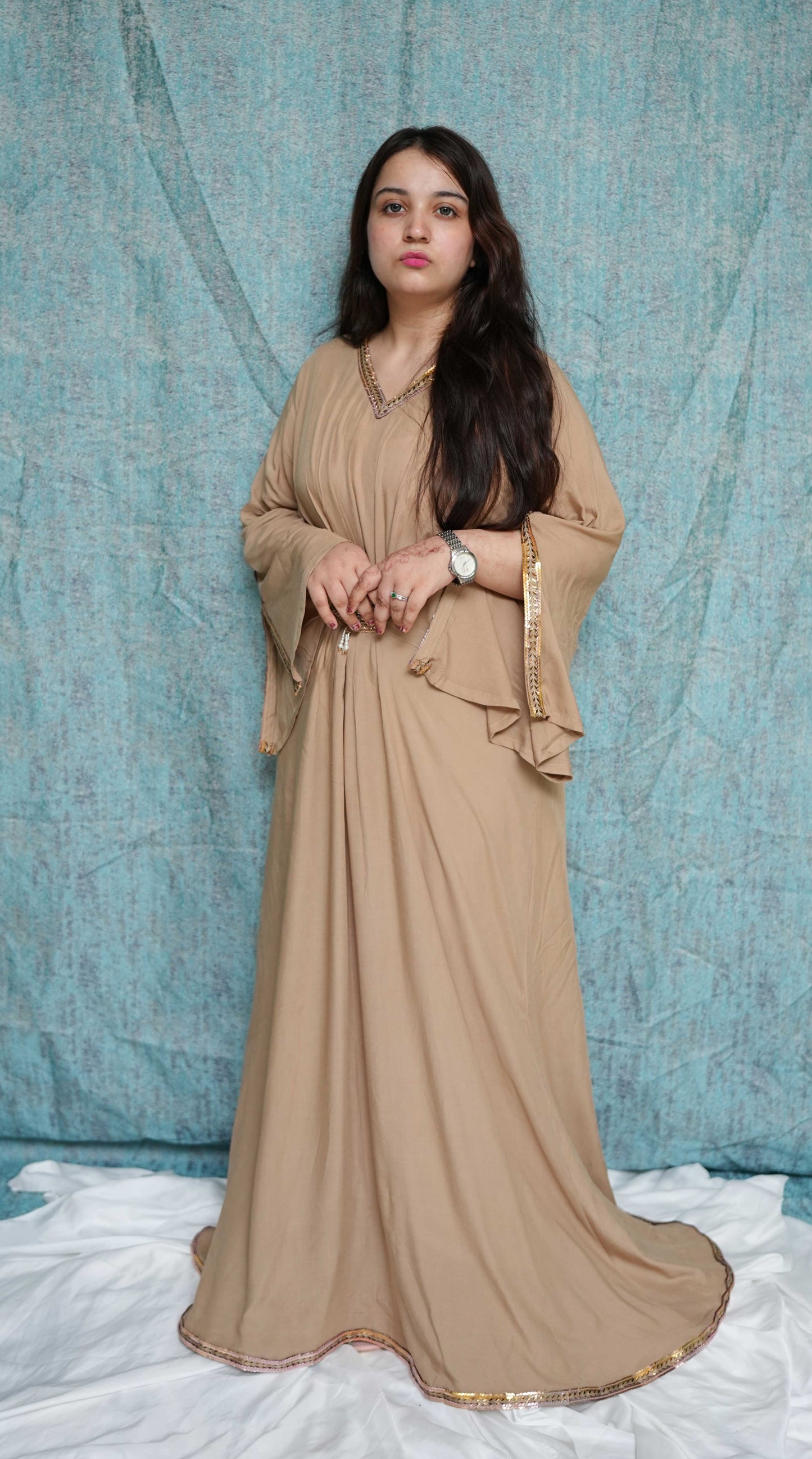Beige Embellished Gown | Mahawar Collection with White Camisole | Luxury Designer Wear