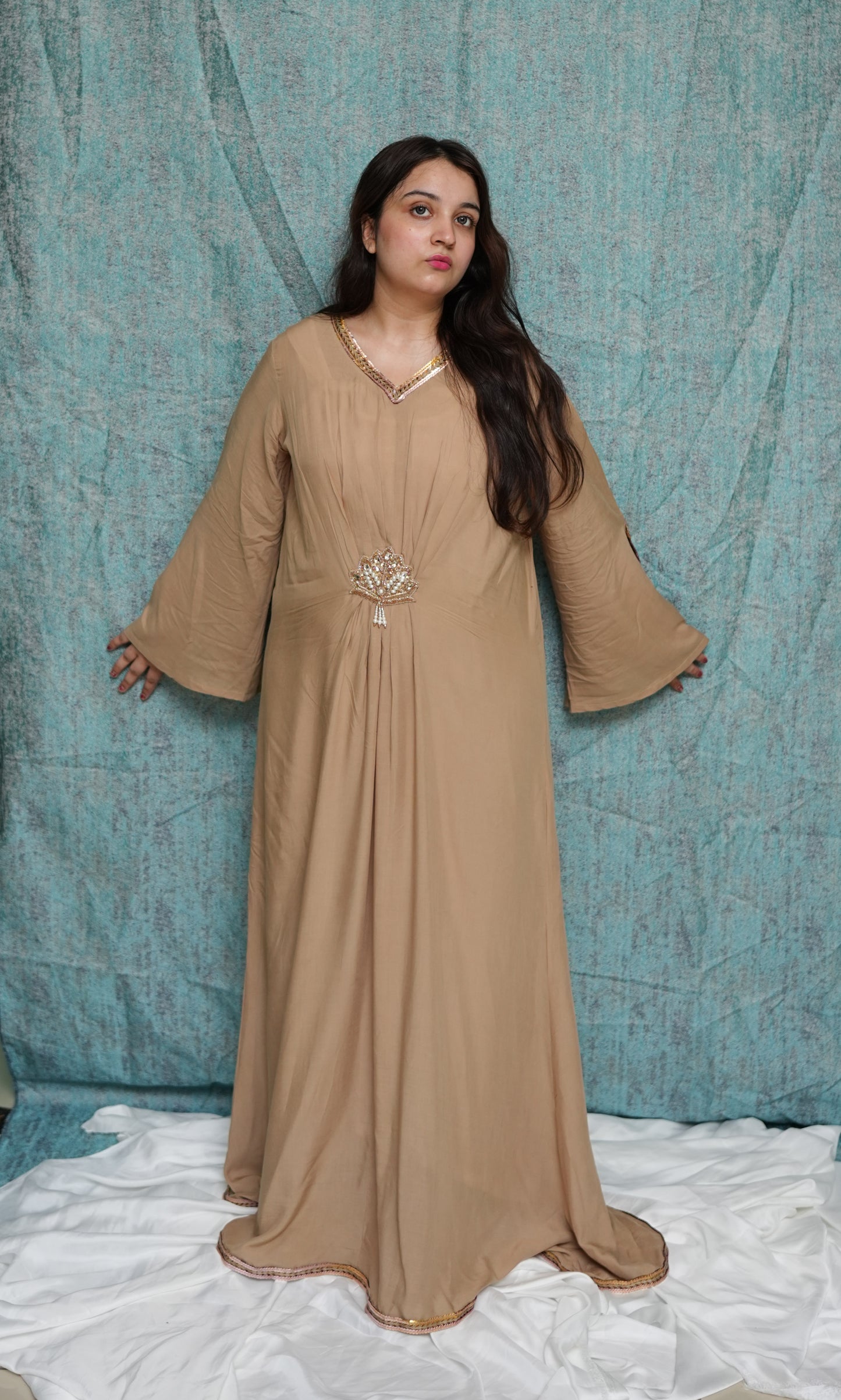 Beige Embellished Gown | Mahawar Collection with White Camisole | Luxury Designer Wear