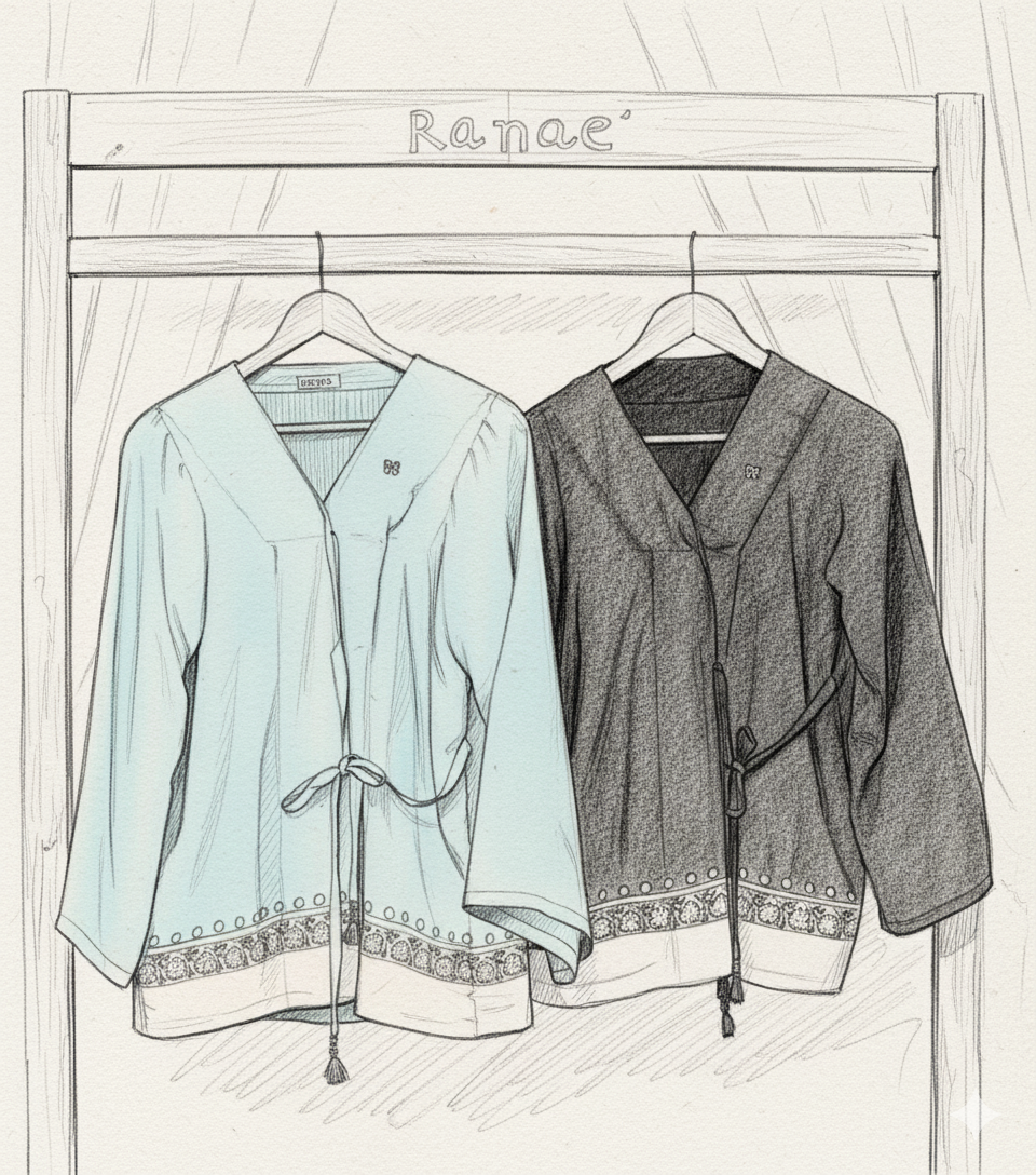 Cozy Blue Chinese-Style Tunic | Border Design, Tassel & Bow Button | Designer Wear