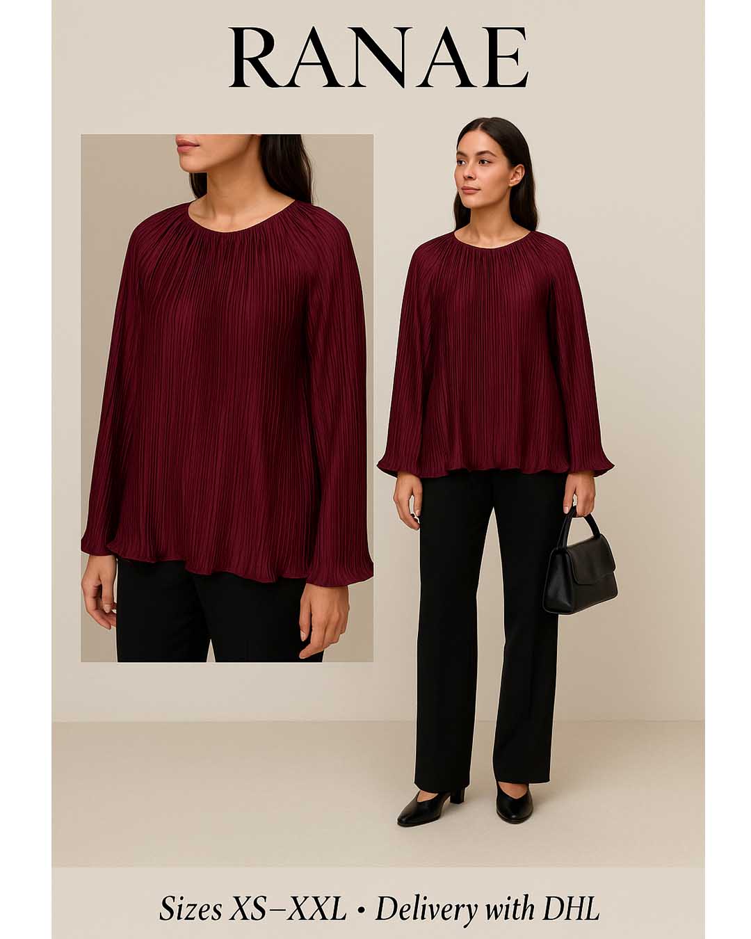 Mahroon Gathered Silk Tunic | Luxury Chic Designer Wear