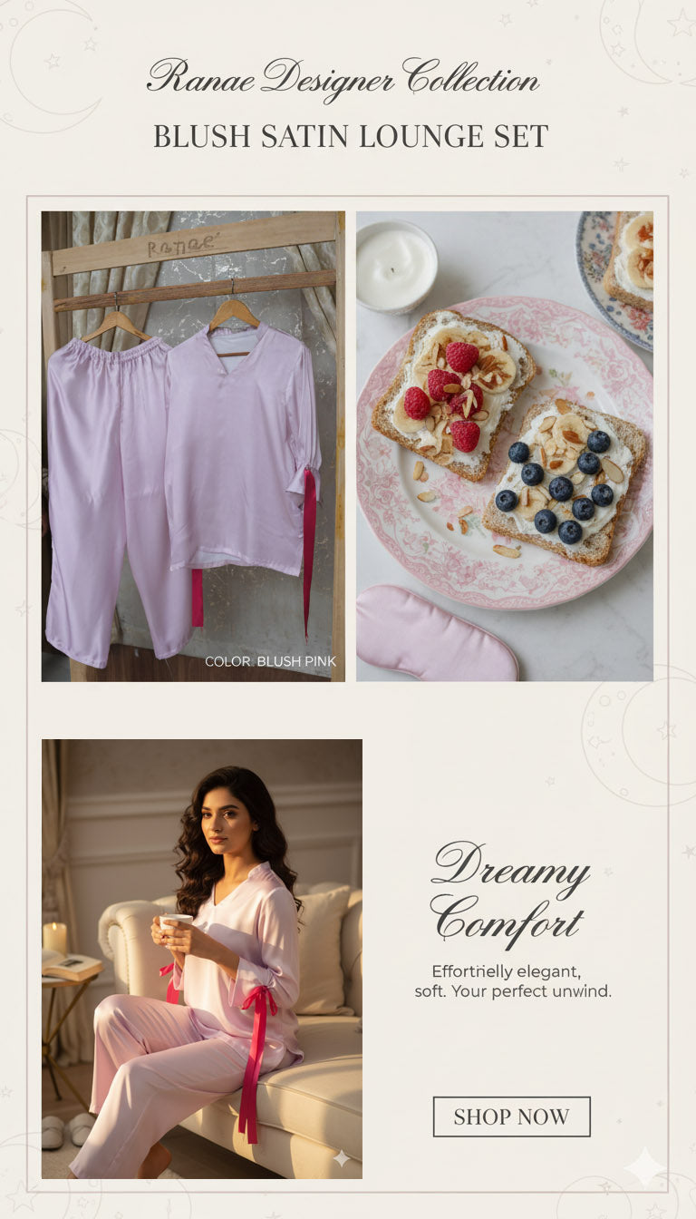 💗 Pink Silk Lounge Wear Set | Bold Ribbon Sleeve Top & Pants | Luxury Home & Casual Wear