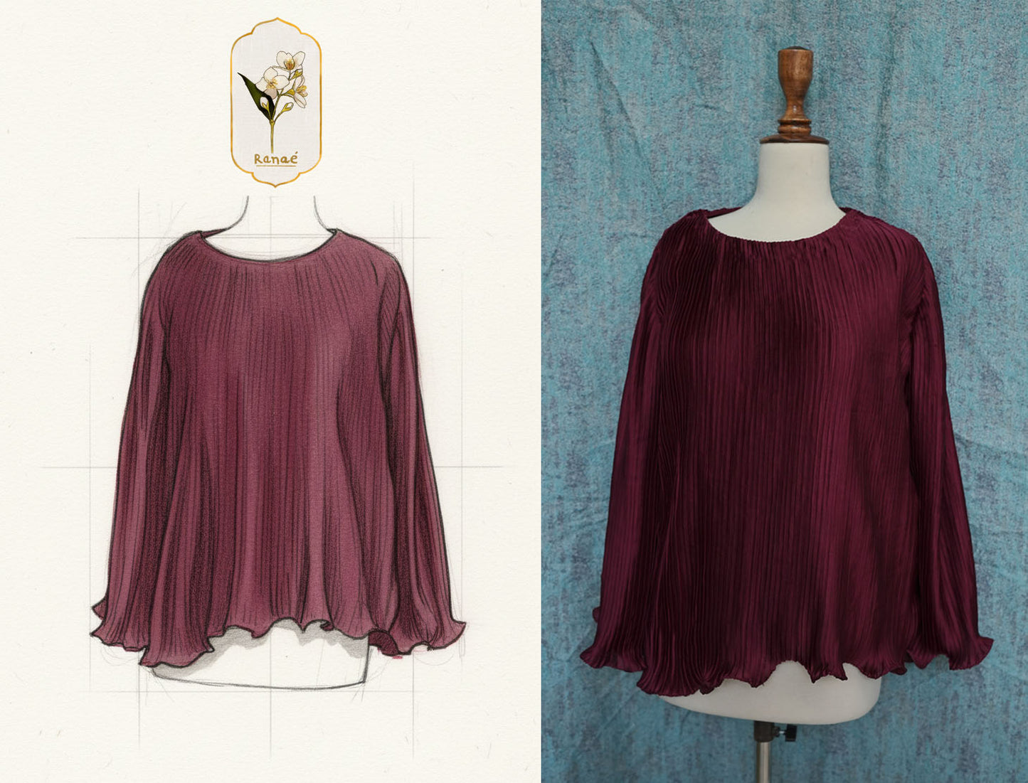 Mahroon Gathered Silk Tunic | Luxury Chic Designer Wear
